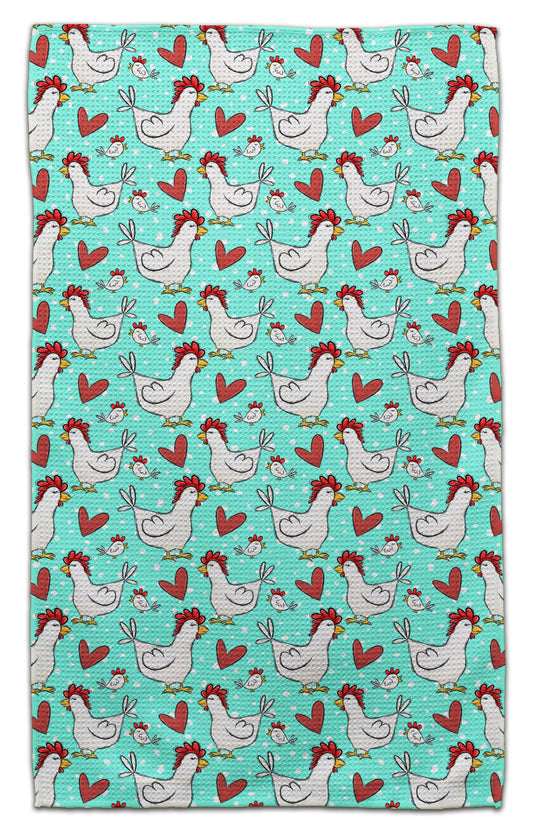 White Chickens & Hearts Eco-Friendly Towel